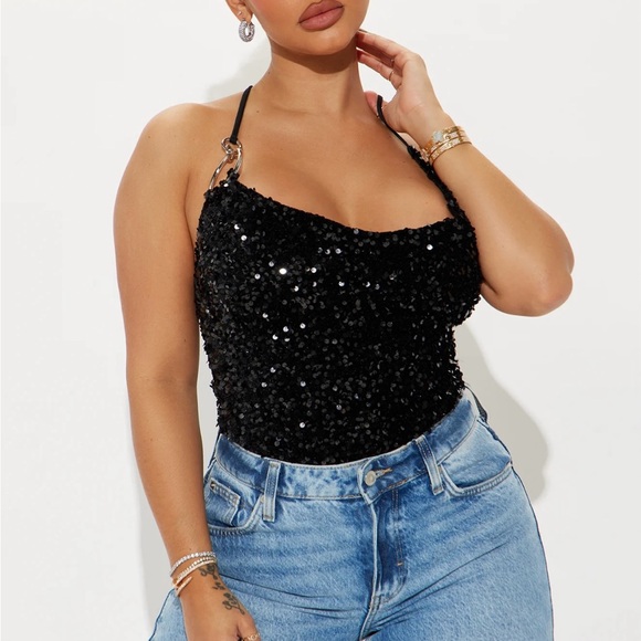 Black Sequin Halter Top - Picture 1 of 2